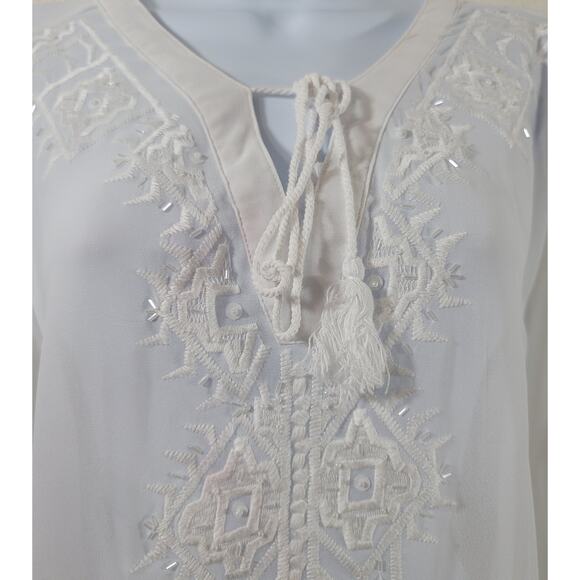 Lane Bryant White Beaded Embroidered Bodice Sheer Top 14 16 Lightweight Soft - Picture 7 of 8